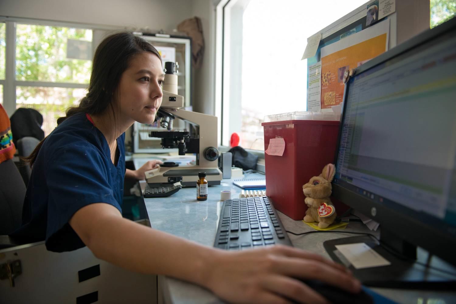 photo of intern at lab computer